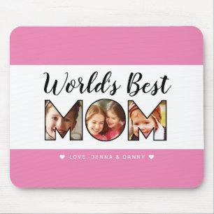 World's Best Mum Quote 3 Photo Collage Pink Mouse Pad