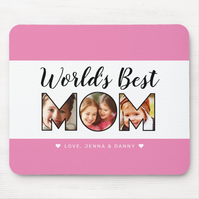 World's Best Mum Quote 3 Photo Collage Pink Mouse Pad (Front)
