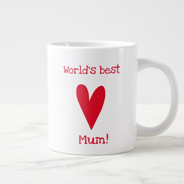 World's best mum | Red Heart Mother's Day Large Coffee Mug (Right)