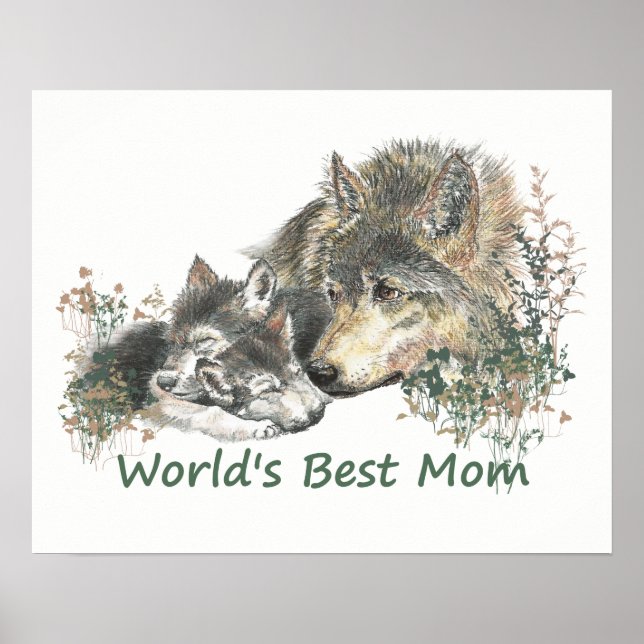 World's Best Mum Watercolor Wolf & Pups Poster (Front)