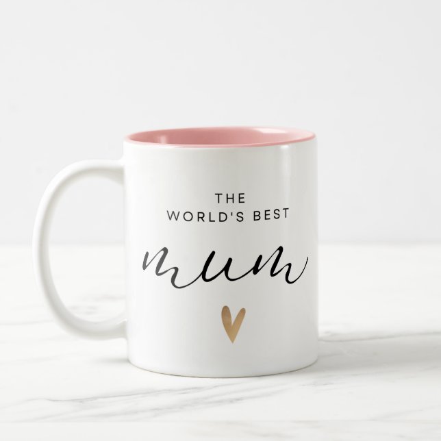 Worlds Best Mum  With Hearts Two-Tone Coffee Mug (Left)