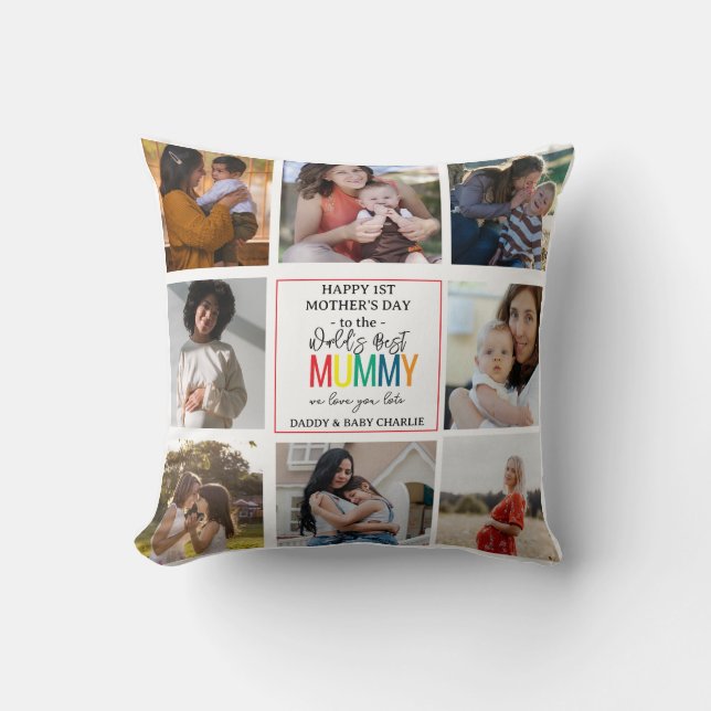 World's Best Mummy 1st Mother's Day Photo Collage Cushion (Front)