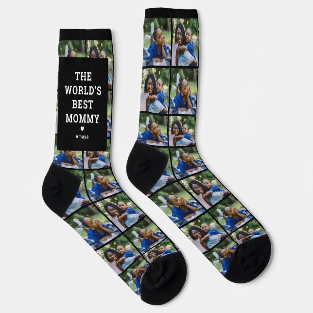 Worlds Best Mummy Custom Family Photo Collage Socks (Right)