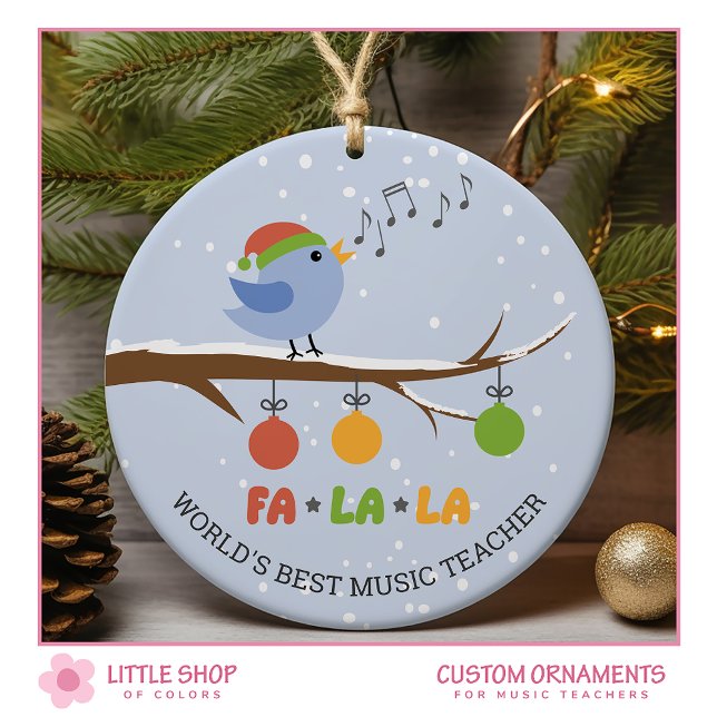 Worlds Best Music Teacher Singing Bird Personalise Ceramic Ornament (Creator Uploaded)