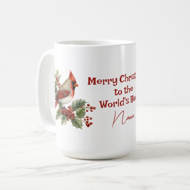 World's Best Nana Christmas Red Cardinal  Coffee Mug (Front Left)