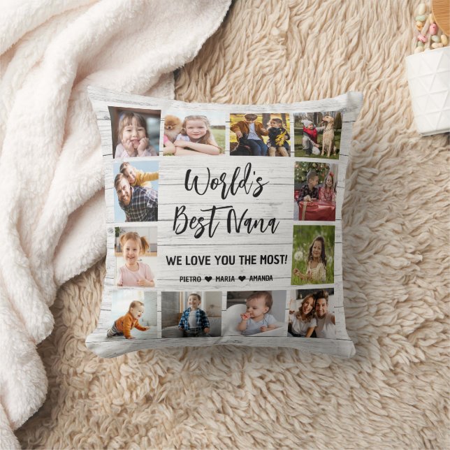 World's Best Nana Grandkids 12 Photo Collage Cushion (Blanket)