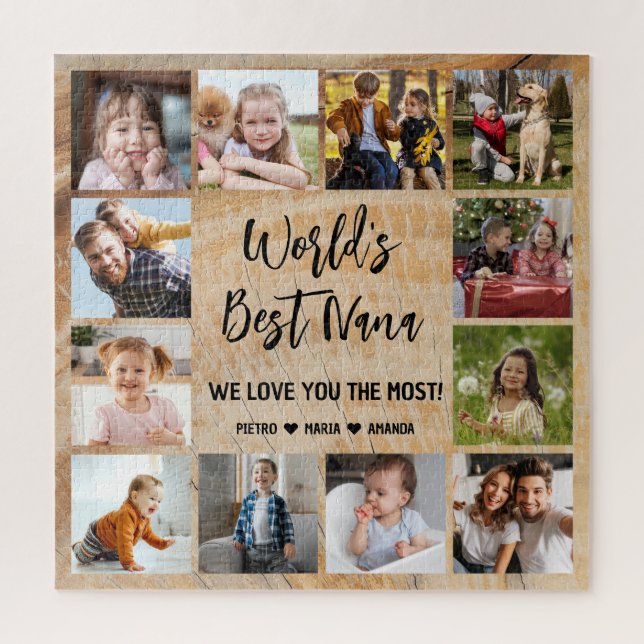World's Best Nana Grandkids 12 Photo Collage Jigsaw Puzzle (Vertical)