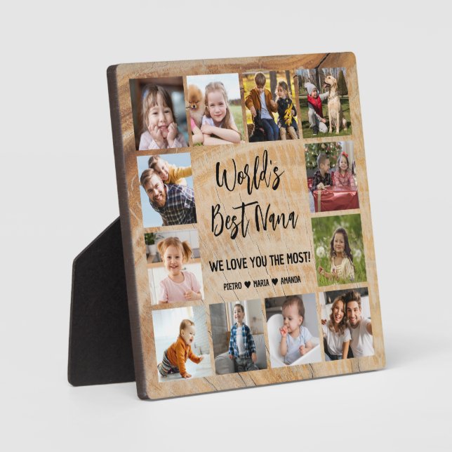 World's Best Nana Grandkids 12 Photo Collage Plaque (Front)