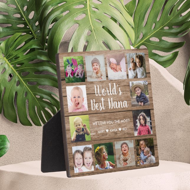World's Best  Nana Grandkids 12 Photo Collage   Plaque (Easy To Personalize Multi Photo Plaque Gift For Grandma)