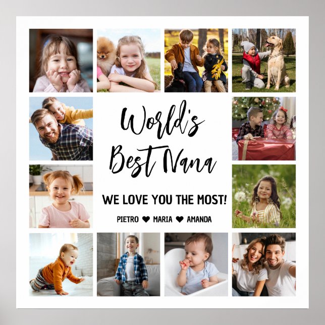 World's Best Nana Grandkids 12 Photo Collage Poster (Front)