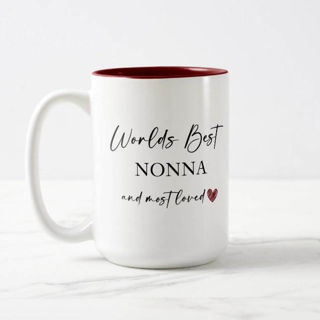World's Best Nonna and Most Loved Photo Gift Two-Tone Coffee Mug (Left)