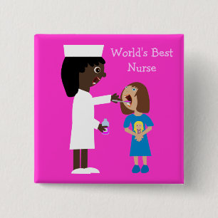 World's Best Nurse Cute Cartoon Nurse & Child 15 Cm Square Badge