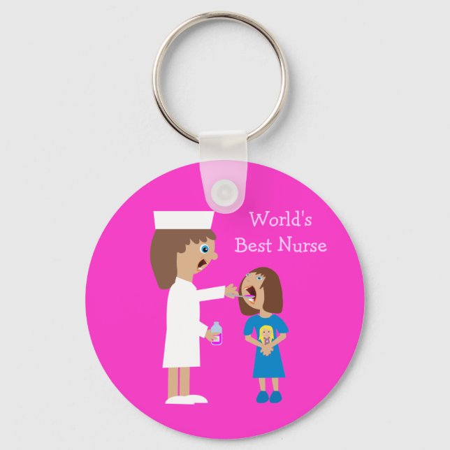World's Best Nurse Cute Cartoon Nurse & Child Key Ring (Front)