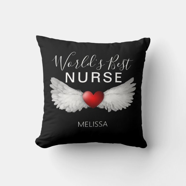 World's Best Nurse Medical Red Heart Angel Wings Cushion (Front)