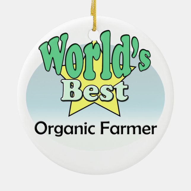 World's best Organic Farmer Ceramic Tree Decoration (Back)