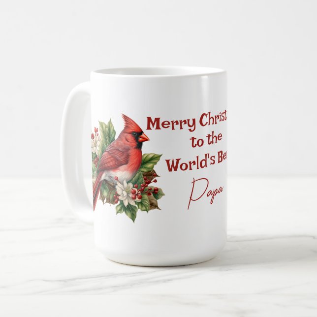 World's Best Papa Christmas Red Cardinal  Coffee Mug (Front Left)