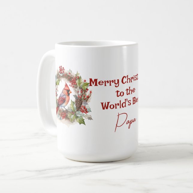 World's Best Papa Christmas Red Cardinal  Coffee Mug (Front Left)