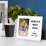 Worlds Best Papa Custom Family Photo Plaque<br><div class="desc">A cheerful white plaque sign featuring "World's Best Papa" in bold type with multiple custom family photos, "XOXO, " and personalised grandchildren's names with a heart accent. All text and photos are fully customisable — a wonderful gift for Papa on Father's Day, Grandparents Day, his birthday, or any occasion to...</div>