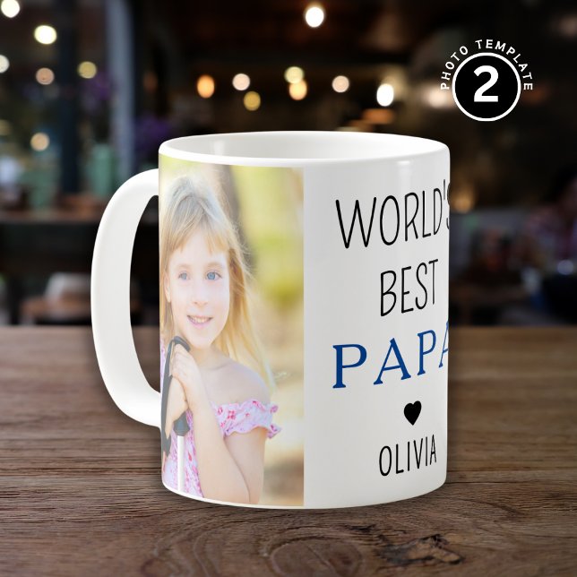 World's Best Papa Grandchild Name 2 Photo Collage Coffee Mug (Creator Uploaded)