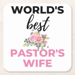 World's Best Pastor's Wife bl Square Paper Coaster