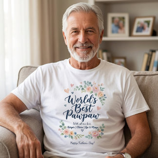 World's Best Pawpaw Custom Grandkids Names Floral  T-Shirt