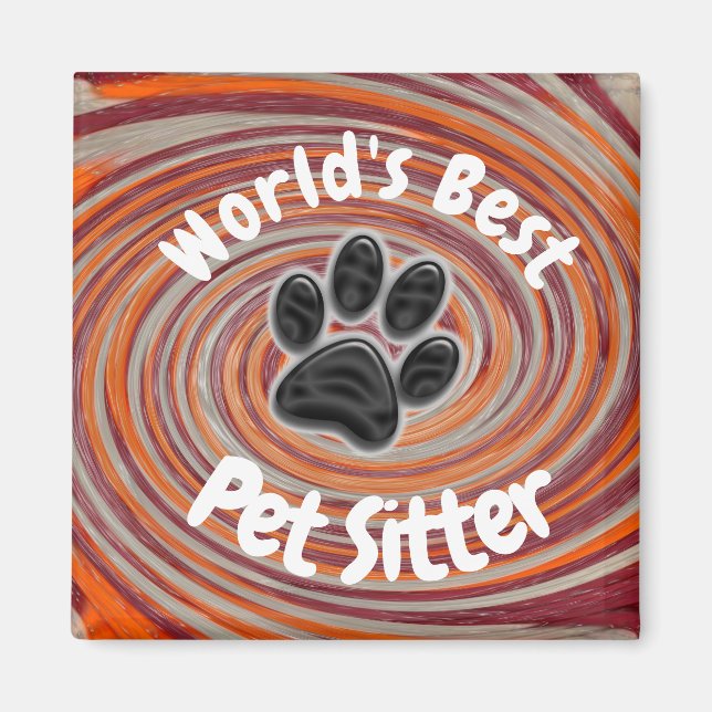 Worlds Best Pet Sitter Groovy Paw Print Caregiver  Magnet (Front)