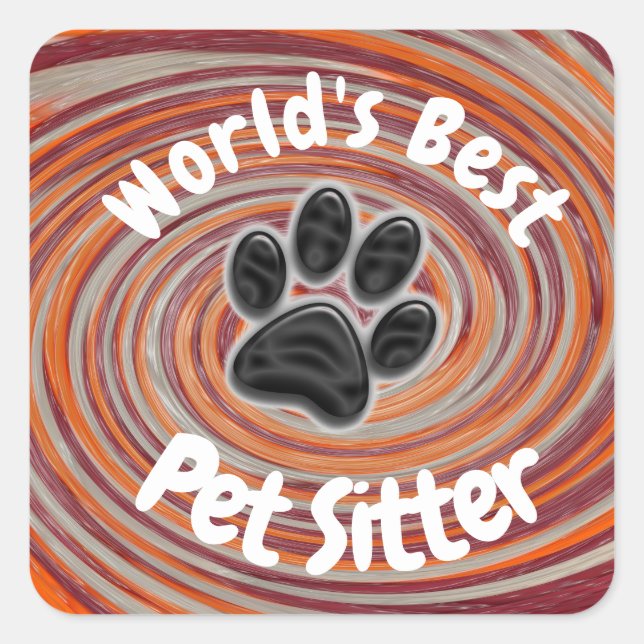 Worlds Best Pet Sitter Groovy Paw Print Caregiver  Square Sticker (Front)
