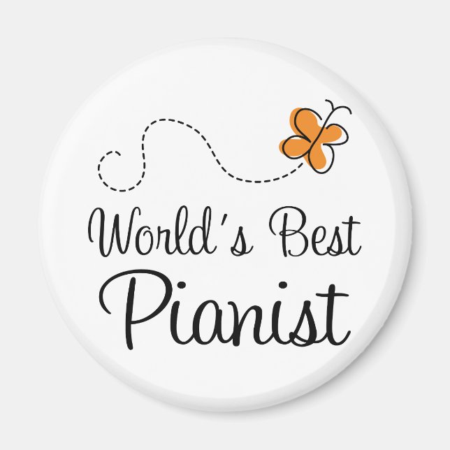 Worlds Best Pianist Orange Butterfly Magnet Gift (Front)