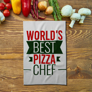 World's Best Pizza Chef - red white green Tea Towel