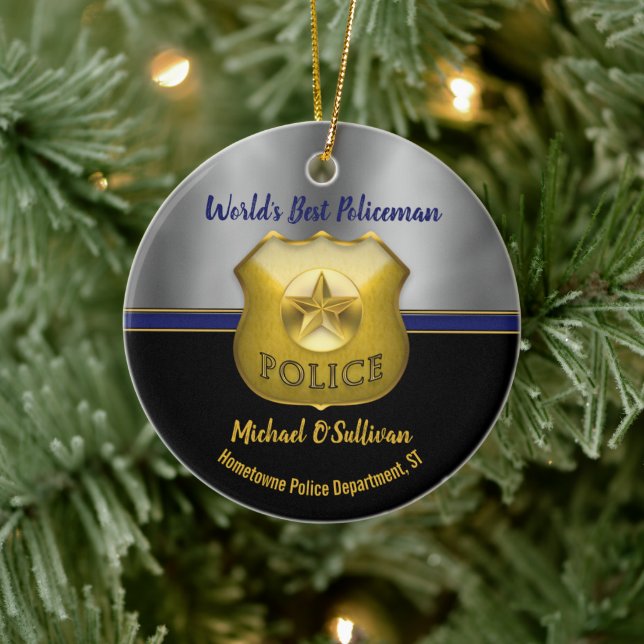 World's Best Policeman Photo Keepsake Ceramic Ornament (Tree)