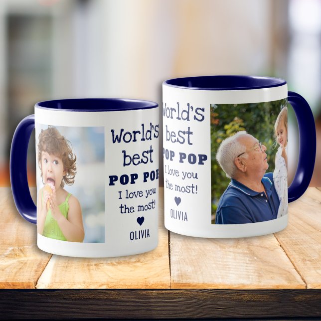 World's Best Pop Pop I Love You Most 2 Photo  Blue Mug (Creator Uploaded)