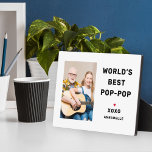 World's Best Pop Pop Personalised Photo Plaque<br><div class="desc">This simple and modern custom photo plaque features a portrait-shaped photo space with custom "World's Best Pop-Pop" (can be customised) wording with name(s) of grandchildren in modern black style with red heart accent and personalisation of the kid's name(s). Makes a great Father's Day keepsake gift!</div>