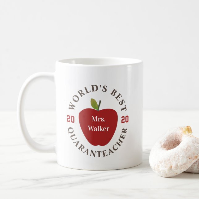 World's Best Quaranteacher 2020 Teacher Red Apple Coffee Mug (With Donut)