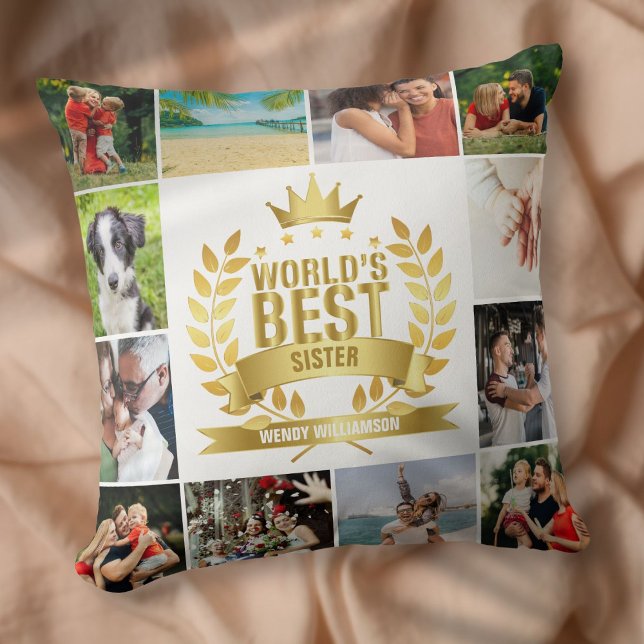 World's Best Sister 12 Photo Collage Cushion (World's Best Sister 12 Photo Collage Throw Pillow)