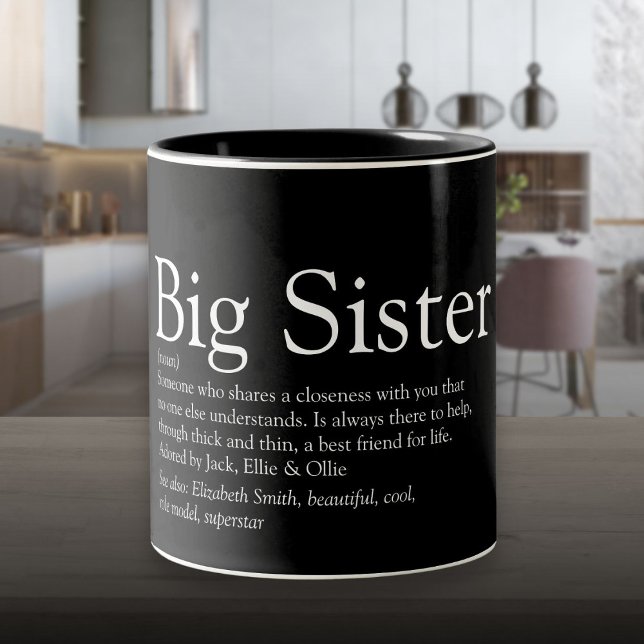 World's Best Sister Definition Black and White Fun Two-Tone Coffee Mug (World's Best Sister Definition Black and White Fun Two-Tone Coffee Mug)