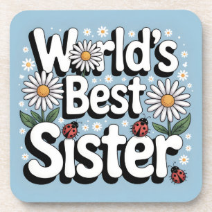 World's Best Sister Graphic: Retro Daisy & Ladybug Coaster