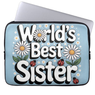 World's Best Sister Graphic: Retro Daisy & Ladybug Laptop Sleeve