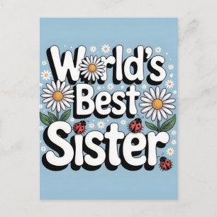 World's Best Sister Graphic: Retro Daisy & Ladybug Postcard