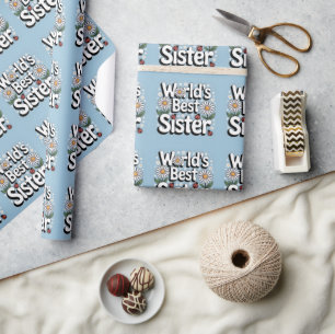 World's Best Sister Graphic: Retro Daisy & Ladybug Wrapping Paper