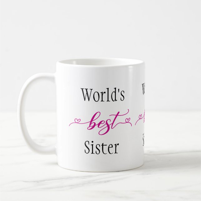 World's Best Sister Pink Hearts Coffee Mug (Left)