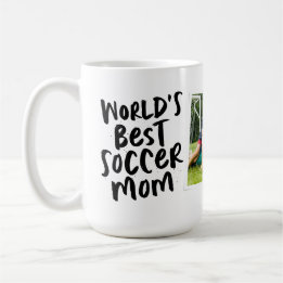 World's best soccer mom trendy navy blue photo coffee mug