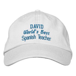 World's Best SPANISH TEACHER Custom Name BLUE Embroidered Hat