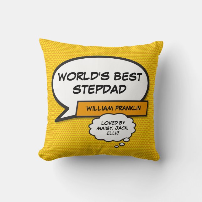 World's Best Stepfather Stepdad Fun Superhero Cushion (Front)