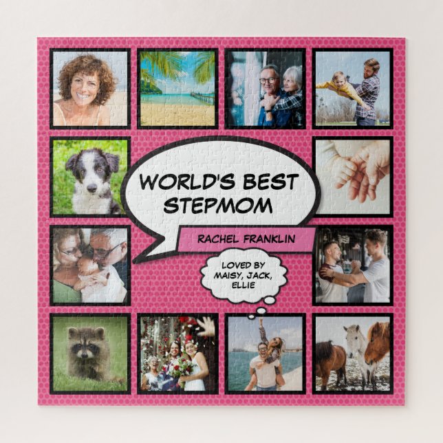 Worlds Best Stepmom Photo Collage Fun Pink Jigsaw Puzzle (Vertical)
