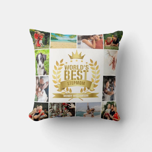 World's Best Stepmom Stepmother Photo Collage Cushion (Front)