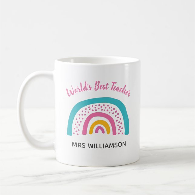 World's Best Teacher Bright Rainbow Coffee Mug (Left)