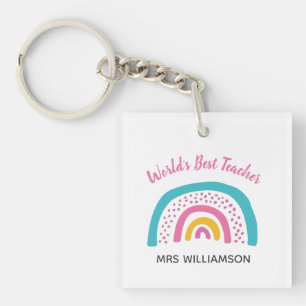 World's Best Teacher Bright Rainbow Key Ring