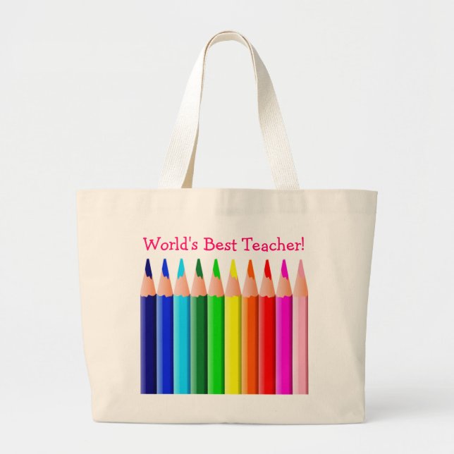 World's Best Teacher Coloured Pencils Large Tote Bag (Front)