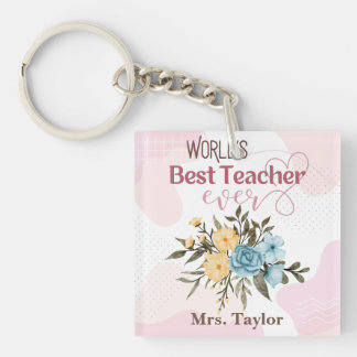 World's Best Teacher Ever Floral Personalised Key Ring