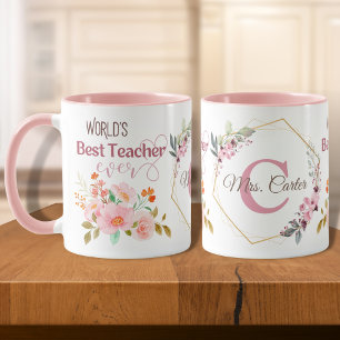 World's Best Teacher Ever Floral Personalised Mug